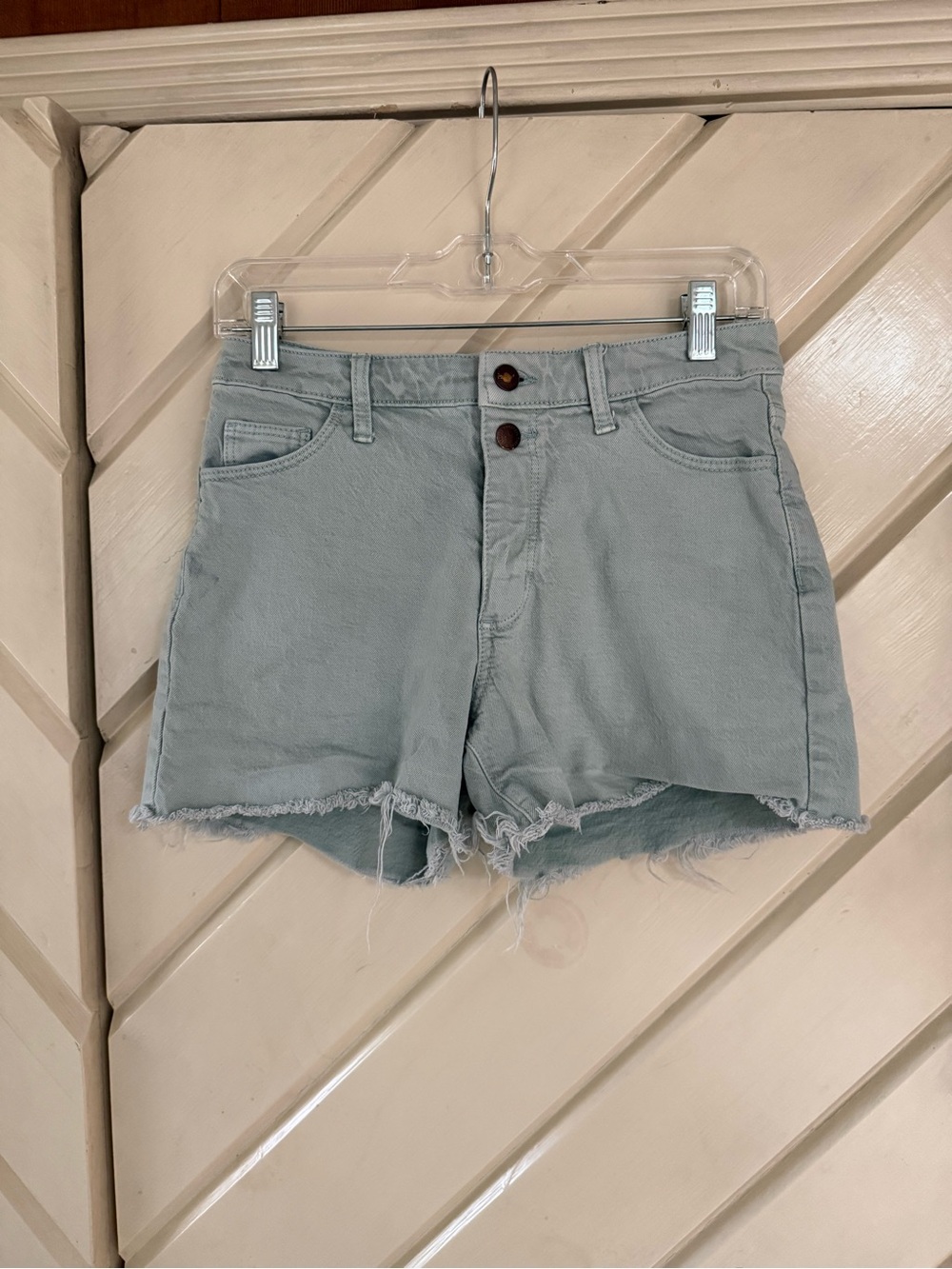 Universal Thread Sage Green High-Rise Frayed Denim Shorts